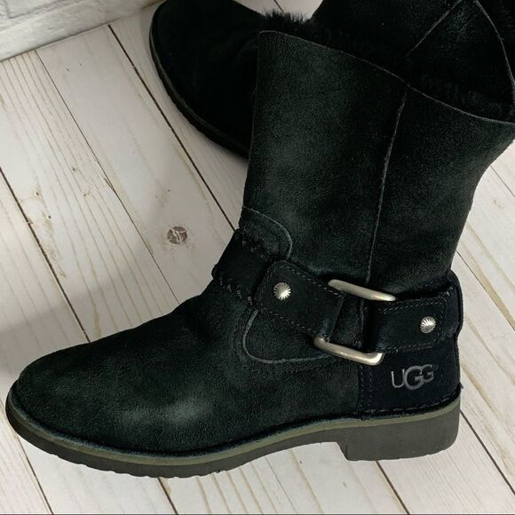 Ugg Cedric Black fur lined leather boots - Picture 12 of 16
